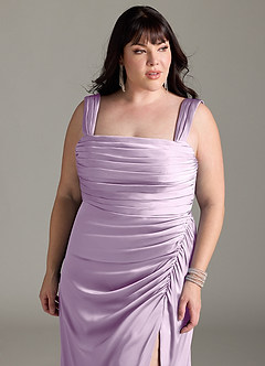 Azazie Jesaphine Bridesmaid Dresses Frosted Lilac Sheath Bow Stretch Satin Dress image12
