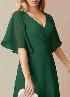 Azazie Cierra Robes de demoiselle d'honneur Robe Trapèze en Mousseline de soie Col en V Vert Foncé image7