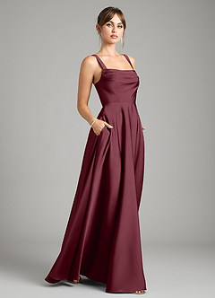 Azazie Shaude Bridesmaid Dresses Cabernet A-Line Pleated Stretch Satin Dress image6