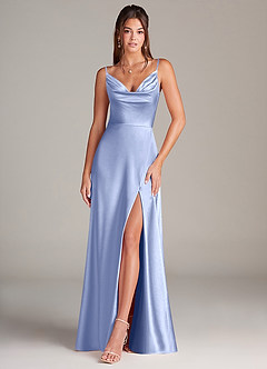 Azazie Sarella Bridesmaid Dresses Ice A-Line Pleated Stretch Satin Dress image1
