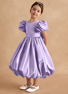 Azazie Jellybean Flower Girl Dresses Lilac Ball-Gown Ruched Matte Satin Dress image4