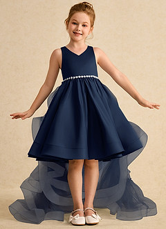 Azazie Julietta Robe Demoiselle D'honneur Fillette Robe Princesse en Tulle Convertible Bleu Marine Foncé image2