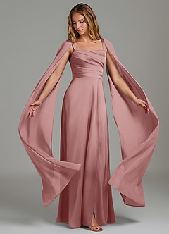 Azazie Niveah Robes de demoiselle d'honneur Robe Trapèze Convertible en Satin extensible Sans bretelles Rose Poussiéreuse image1