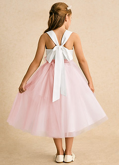 Azazie Bonny Flower Girl Dresses Ivory Blushing Pink Ball-Gown Pleated Tulle Dress image2