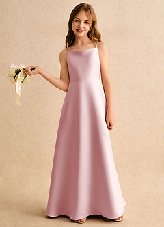 Azazie Joella Junior Formal Flower Girl Dresses Powder Pink A-Line Pleated Matte Satin Dress image2