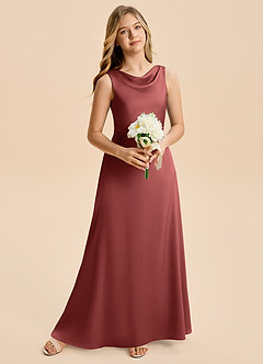 Azazie Kiki Junior Terracotta A-Line Bow Stretch Satin Dress image1