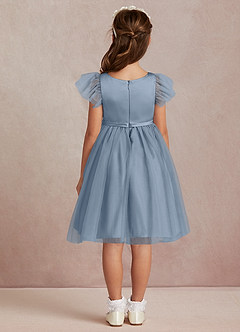 Azazie Midna Vente Finale Robe Trapèze en Tulle avec manches Bleu Poussiéreux image4