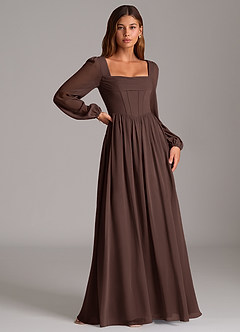 Azazie Maree Bridesmaid Dresses Ganache A-Line Corset Chiffon Dress image3