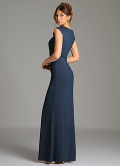 Azazie Chantal Robes de demoiselle d'honneur Robe Sirène en Jersey extensible de qualité supérieure Plissé Bleu Marine Foncé image7