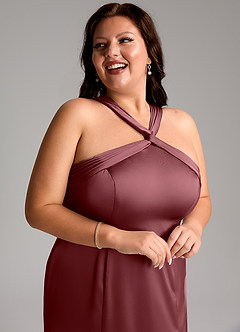 Azazie Rue Bridesmaid Dresses Desert Rose A-Line Pleated Stretch Satin Dress image13