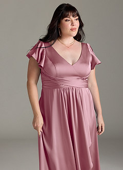 Azazie Omari Bridesmaid Dresses Vintage Mauve A-Line Stretch Satin Dress image13