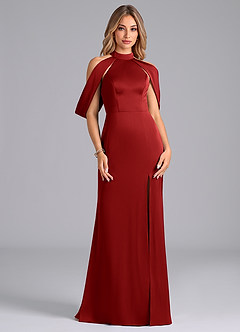Azazie Bonny Bridesmaid Dresses Pomegranate Mermaid Off the Shoulder Stretch Satin Dress image1