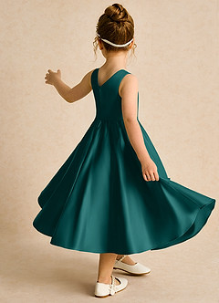 Azazie Hermia Robe Demoiselle D'honneur Fillette Robe Trapèze en Mat Satiné Sans manches Paon image5