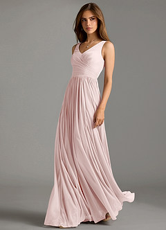 Azazie Keyla Bridesmaid Dresses Blushing Pink A-Line Pleated Mesh Dress image1