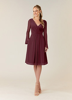 Azazie Teraso Mother of the Bride Dresses Cabernet A-Line Pleated Mesh Dress image1