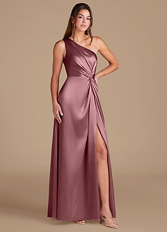 Azazie Brooke Bridesmaid Dresses Vintage Mauve A-Line One Shoulder Metallic Satin Dress image3