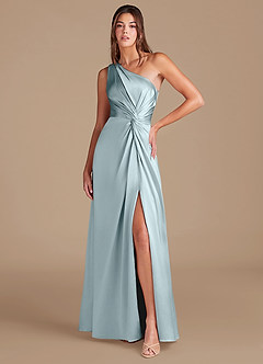 Azazie Brooke Jurken voor bruidsmeisjes Jurk van Metaalachtig Satijn met A-Lijn One-Shoulder De Nevel image1