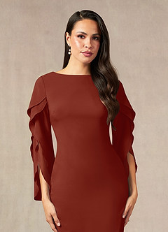 Azazie Carter vestidos de madre de la novia Vestido de Terracota de Chifón elástico de Recto con Volante image8