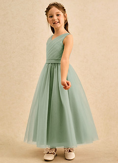 Azazie Lilium vestidos de niña de las flores Vestido de Salvia Polvorienta de Tul de Corte en A con Plisado image6