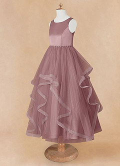 Azazie Sofia Blumenmädchenkleider A-Linie Mit Perlen Tüll Kleid Altrosa image10