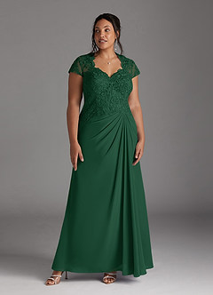 Azazie Junie Mother of the Bride Dresses Dark Green A-Line Lace Chiffon Dress image7