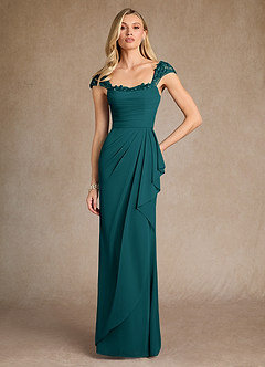 Azazie Belfast Abiti per la Madre della Sposa Abito Tubino in Maglia Pizzo Verde Pavone image1