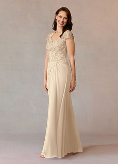 Azazie Junie Mother of the Bride Dresses Champagne A-Line Lace Chiffon Dress image3