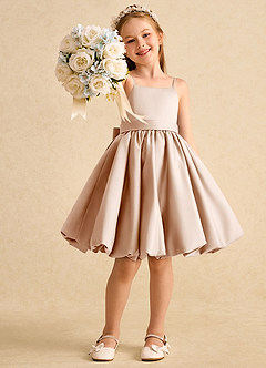 Azazie Davine Flower Girl Dresses English Rose A-Line Spaghetti Strap Matte Satin Dress image7