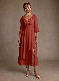 Azazie Aerynne Mother of the Bride Dresses Terracotta A-Line Pleated Chiffon Dress image4