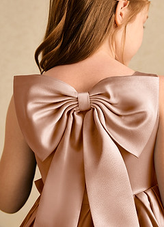Azazie Jessie Flower Girl Dresses Champagne Rose A-Line Bow Matte Satin Dress image7