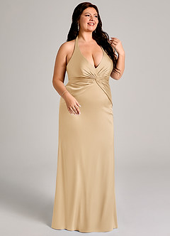 Azazie Valerie Brudtärnklänningar Klä av Sjöjungfru i Stretch Satin Plisserad Guld image10