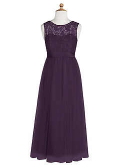 Azazie Georgette Junior Plum A-Line Lace Tulle Dress image8