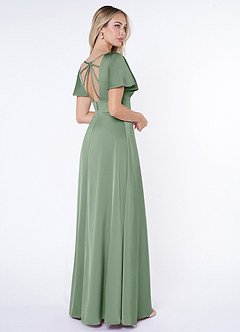 Azazie Lani Robes de demoiselle d'honneur Robe Trapèze en Satin extensible Manche à volants Matcha image5