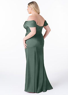 Azazie Amyra Bridesmaid Dresses Sea Moss Sheath Off the Shoulder Stretch Satin Convertible Dress image12