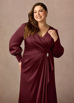 Azazie Petrina Klänningar till brudens mor Klä Sjöjungfru i Stretch Satin Plisserad Cabernet image11