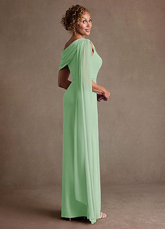 Azazie Bassi Mère de la mariée Robes Robe Sirène en Maille Épaule décolletée Vert Sauge image4