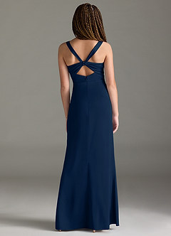 Azazie Mero Junior Dark Navy Mermaid Pleated Stretch Satin Dress image5