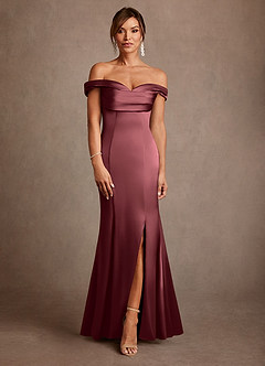 Azazie Boone Mother of the Bride Dresses Merlot Mermaid Off the Shoulder Stretch Satin Dress image2