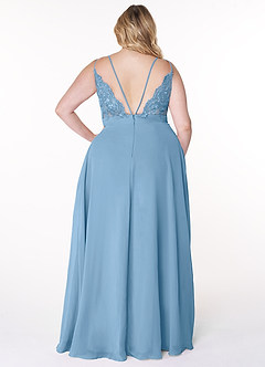 Azazie Lennon Bridesmaid Dresses Steel Blue A-Line Lace Chiffon Dress image8