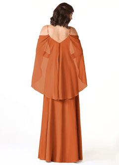 Azazie Cienna Bridesmaid Dresses Cinnamon A-Line Off the Shoulder Chiffon Dress image2