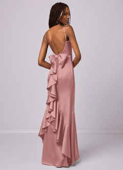 Barbie ♥ Azazie Bridesmaid Dresses Dusty Rose Mermaid Bow Stretch Satin Dress image5