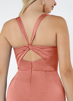 Azazie Mero Bridesmaid Dresses Coral Mermaid Pleated Stretch Satin Dress image2