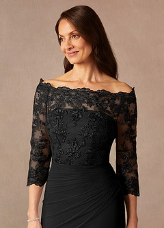Azazie Rhonda Mother of the Bride Dresses Black Mermaid Off the Shoulder Mesh Dress image9