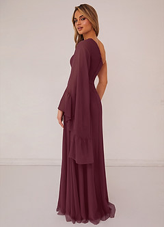 Barbie ♥ Azazie Jurken voor bruidsmeisjes Jurk van Chiffon met A-Lijn Lange mouw Cabernet image2