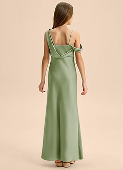 Azazie Madelyn Junior 쉬스 오프 더 숄더 스트레치 새틴 플로어 길이 주니어 신부 들러리 드레스 image2