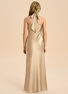 Azazie Chickie Junior Jurk van Stretch Satijn met Kolom Geplooid Champagne image2