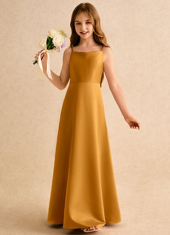 Azazie Joella Girls Formal Flower Girl Dresses Butterscotch A-Line Pleated Matte Satin Dress image3