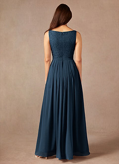 Azazie Ainsling Mother of the Bride Dresses Dark Navy A-Line Square Neckline Lace Chiffon Dress image14