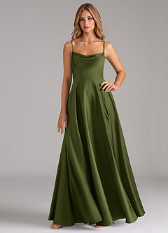 Azazie Elle Brautjungfernkleider A-Linie Plissee Stretch-Satin Kleid Olivgrün image1