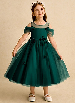 Azazie Juni Blumenmädchenkleider Ballkleid Plissee Tüll Kleid Kiefer image1
